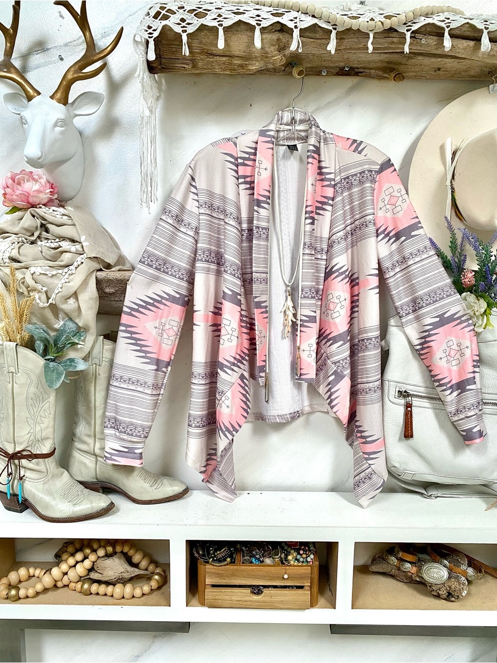 Dreamy Aztec Open front boho cardigan w native southwestern vibe